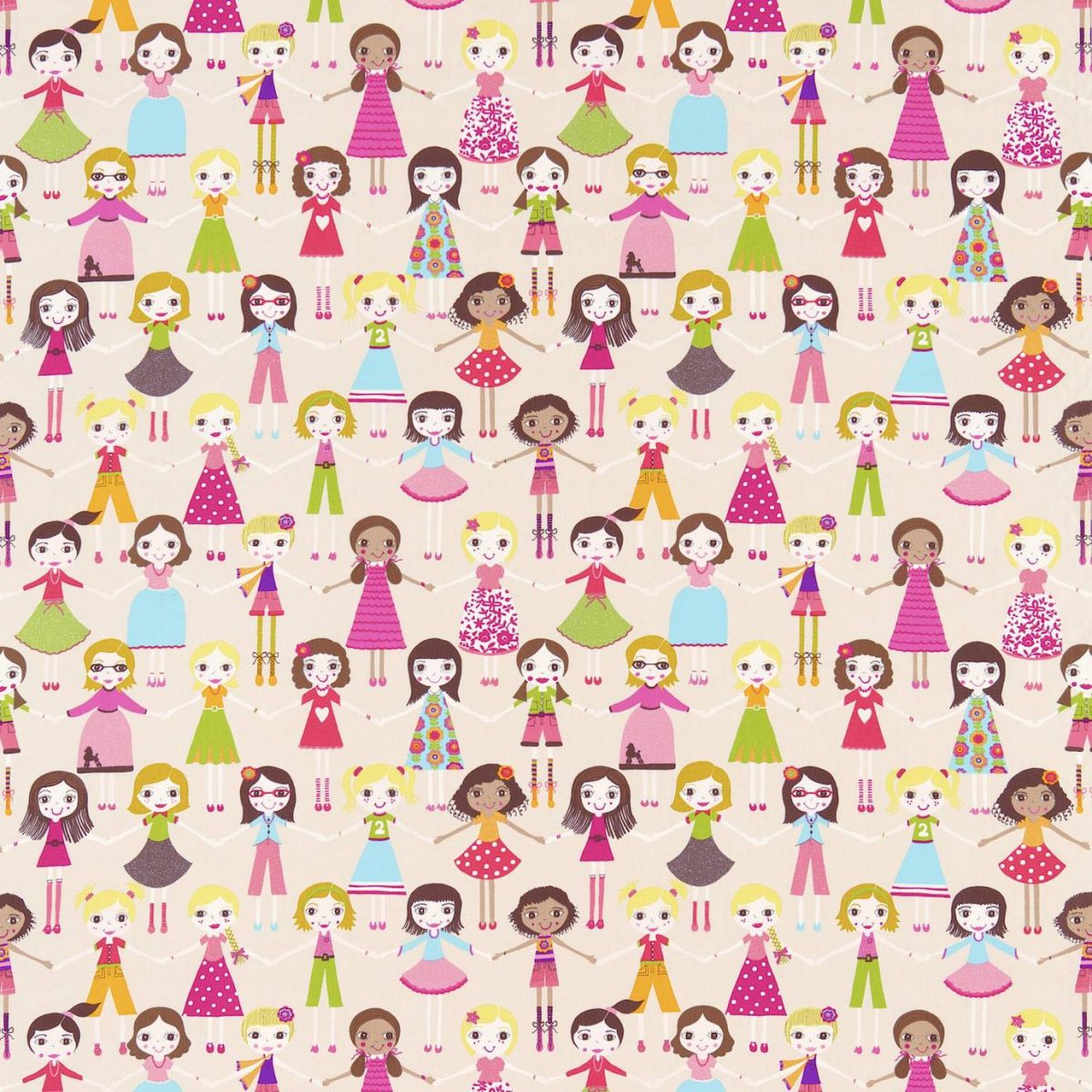 Best of Friends Fabric - Neutral Multi by multicolour children's cotton fabric from Harlequin