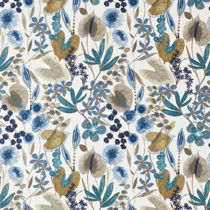 Nalina Fabric - Indigo / Mustard / Stone swatch