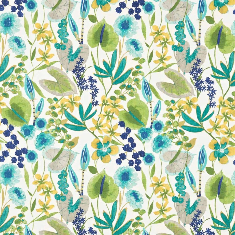 Nalina Fabric - Zest / Loganberry / Gooseberry by blue botanical printed fabric from Harlequin
