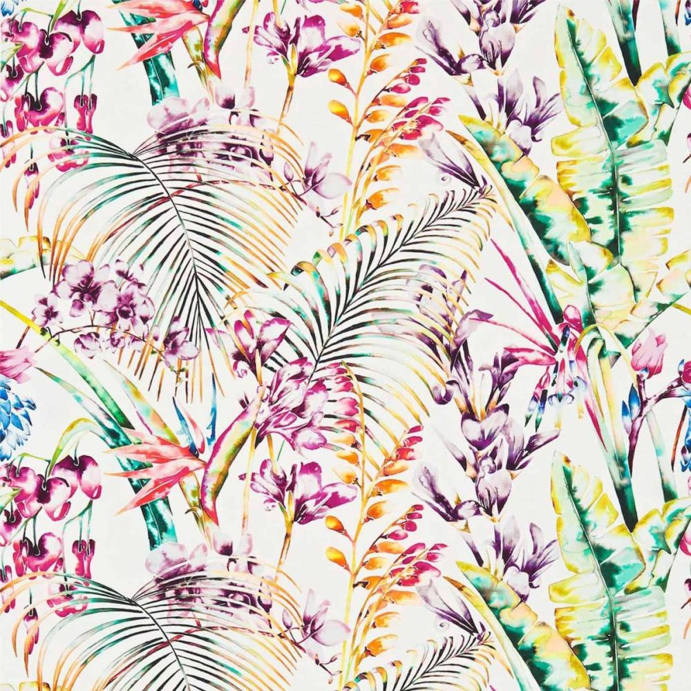 Paradise Fabric - Flamingo / Papaya / Apple by multicolour contemporary printed fabric from Harlequin