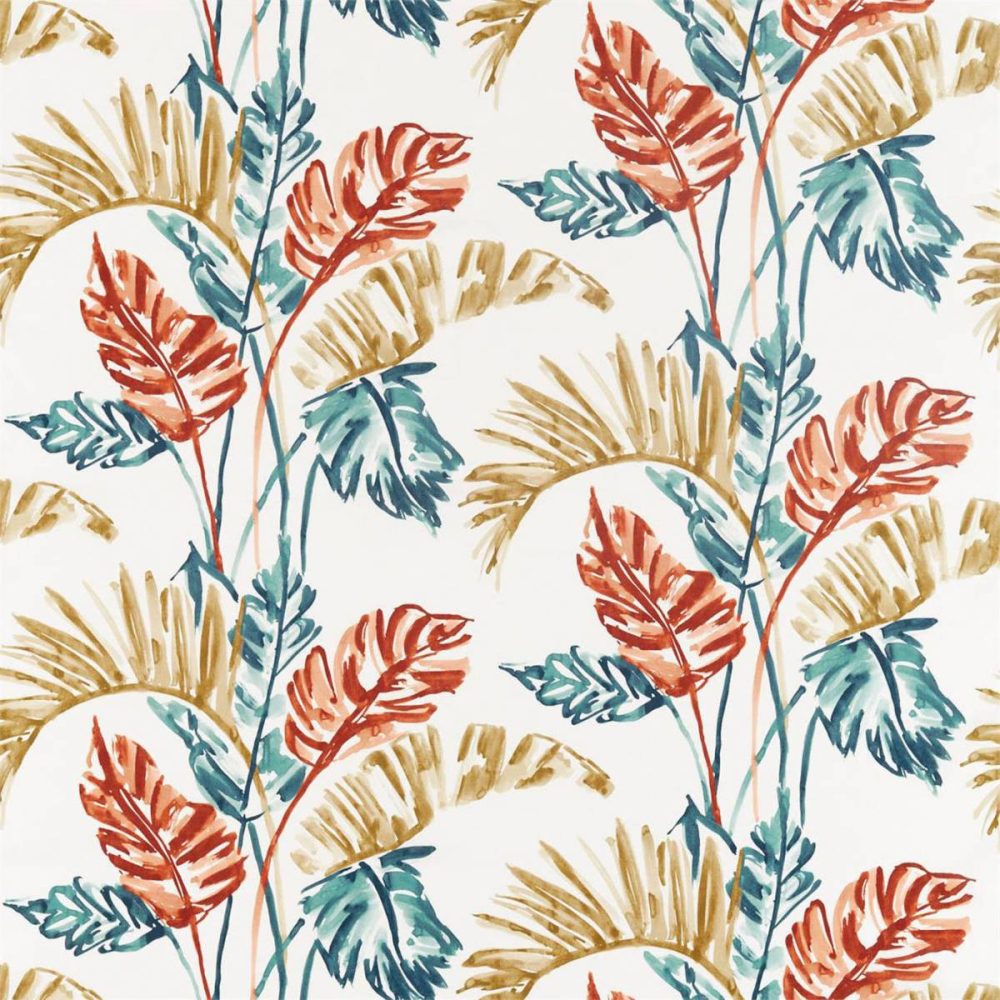 Toshiko Fabric - Paprika / Teal / Olive by multicolour botanical printed fabric from Harlequin
