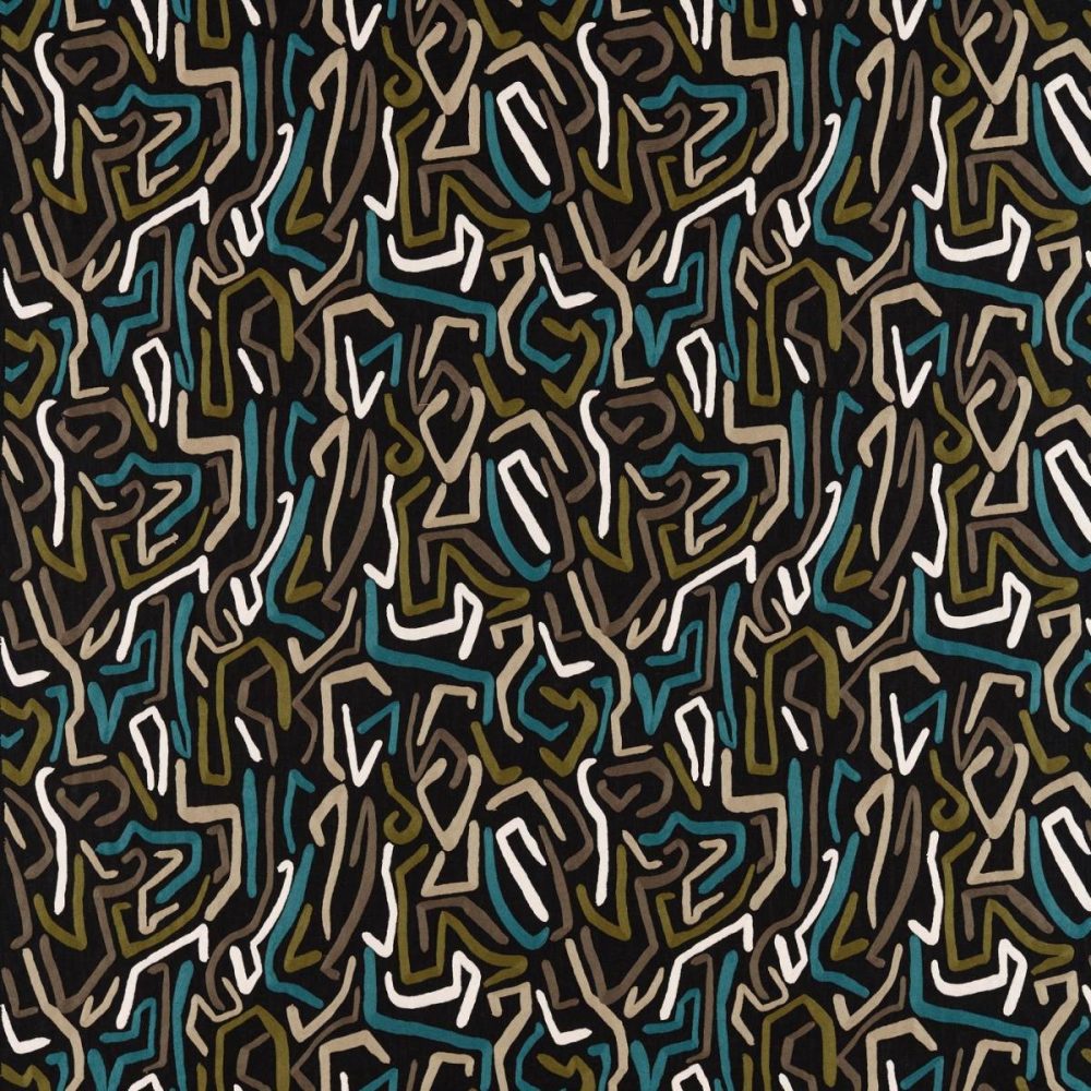 Synchronic Fabric - Black Earth / Bleached Coral / Moss from