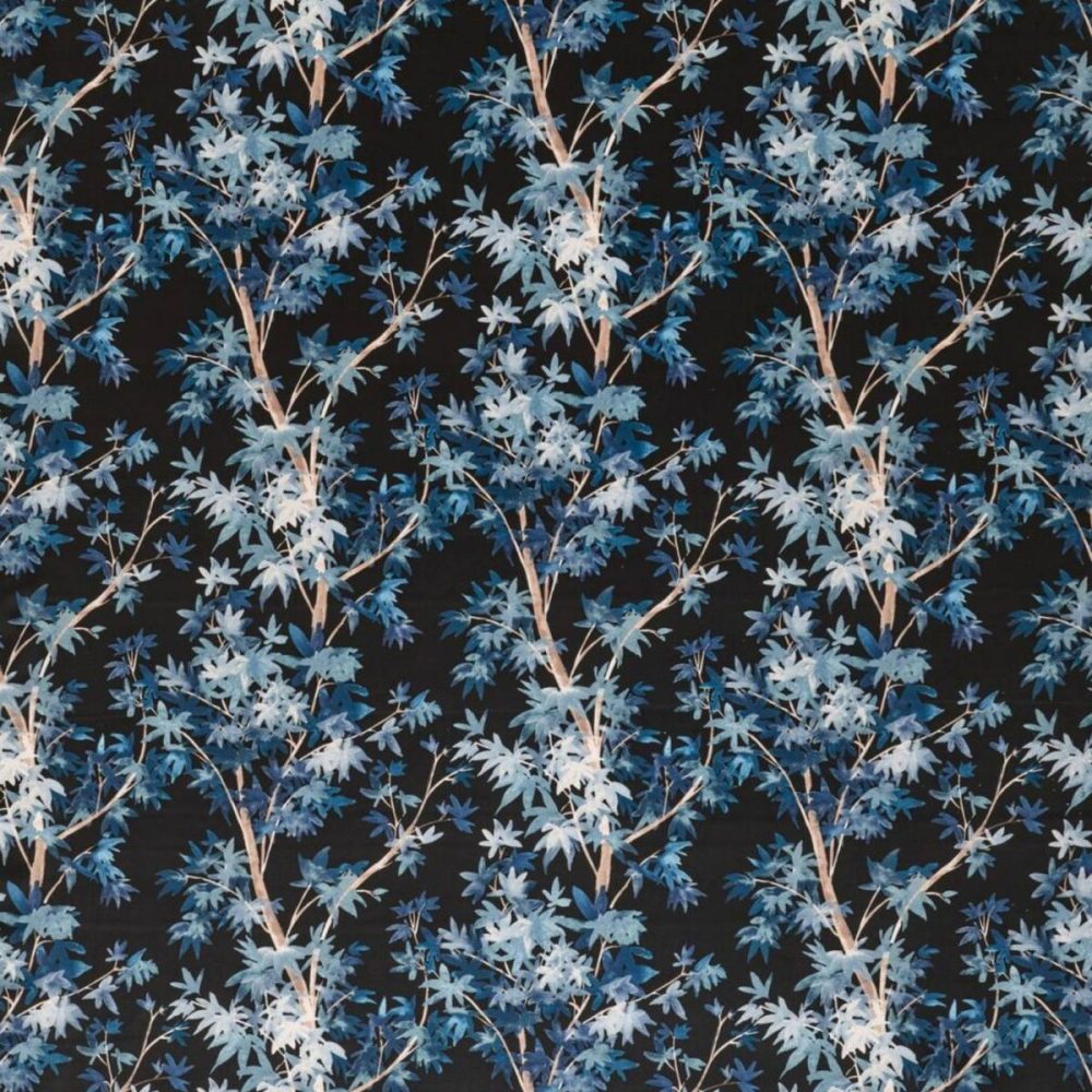Aspen Fabric - Midnight by blue botanical velvet-chenille fabric from Ashley Wilde