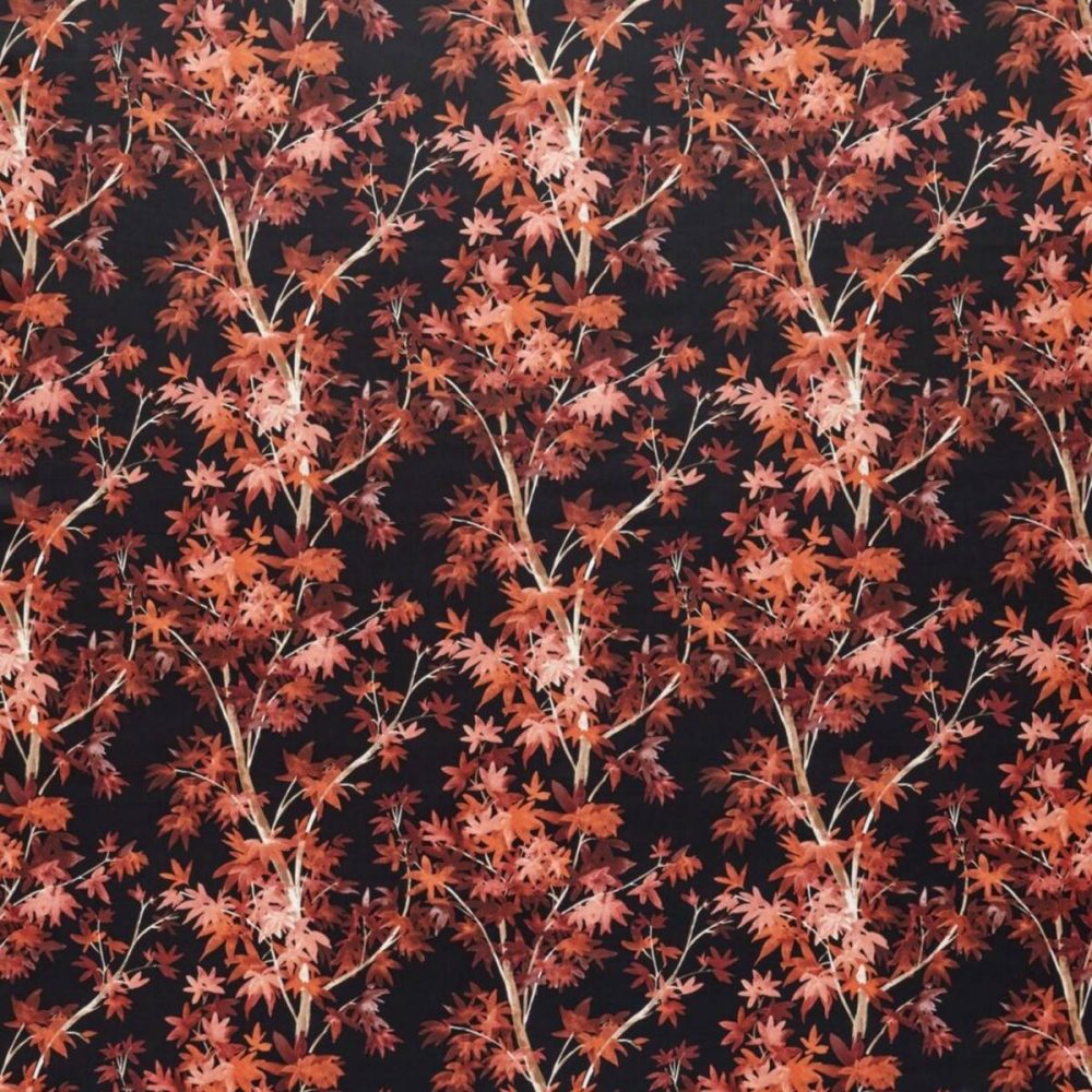 Aspen Fabric - Scarlet by red botanical velvet-chenille fabric from Ashley Wilde