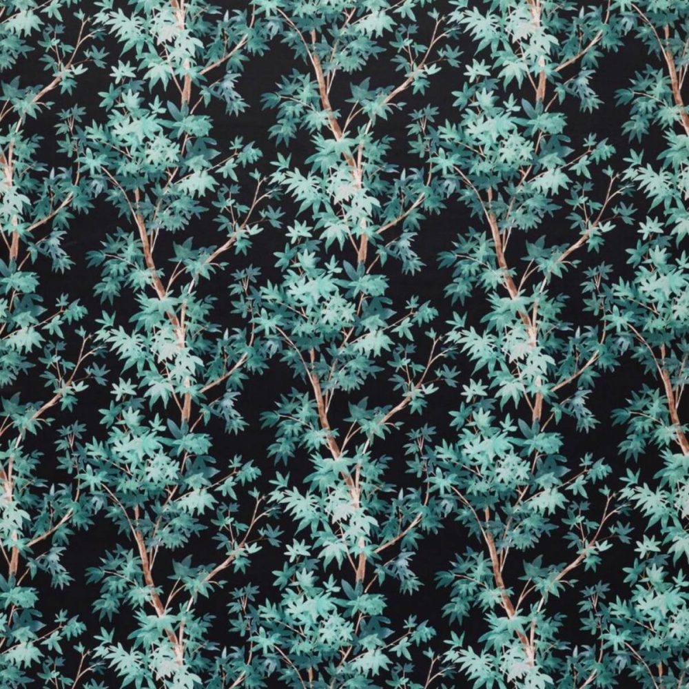 Aspen Fabric - Teal by blue botanical velvet-chenille fabric from Ashley Wilde