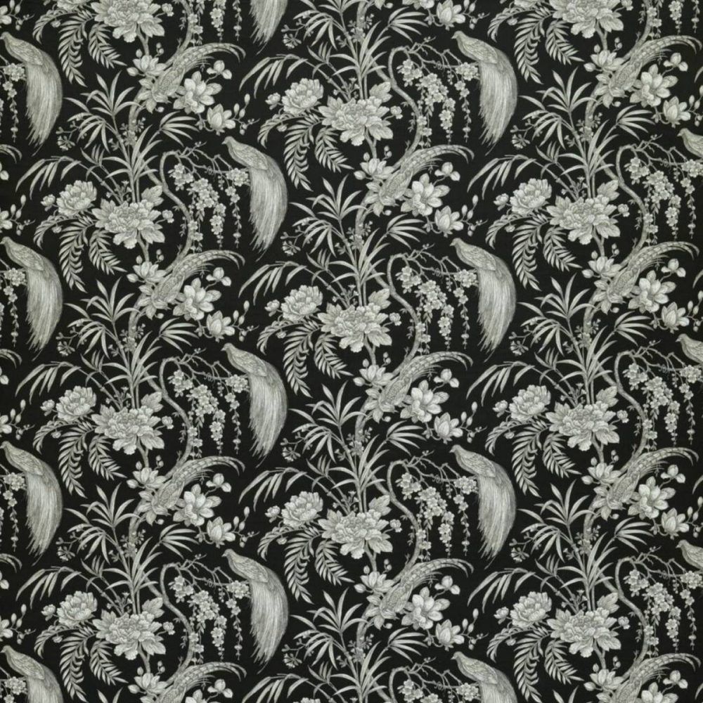 Botanist Fabric - Ebony by black-grey botanical velvet-chenille fabric from Ashley Wilde