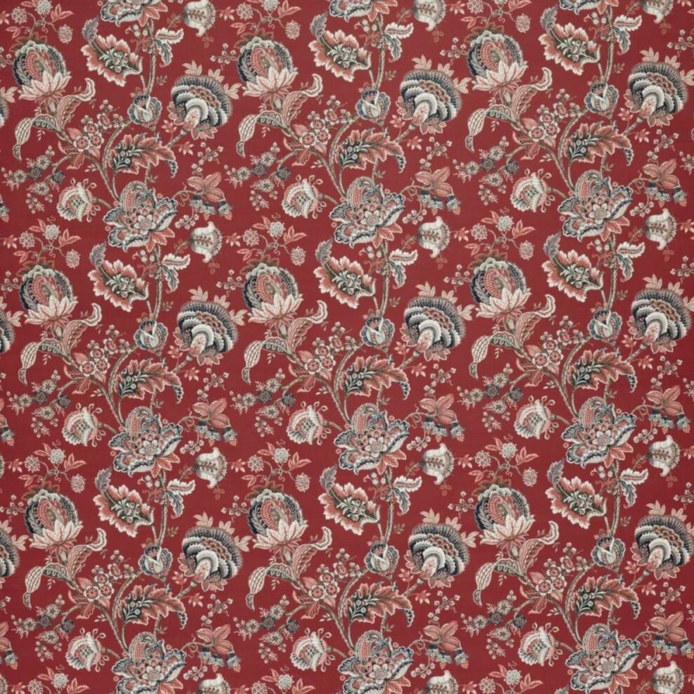 Prunella Fabric - Crimson by red botanical velvet-chenille fabric from Ashley Wilde