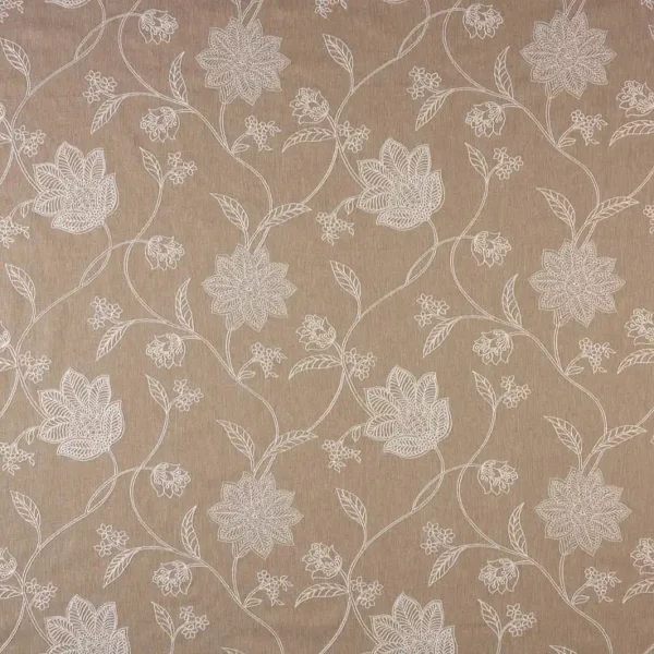 Bali Fabric - Coklat by brown botanical embroideried fabric from Fibre Naturelle