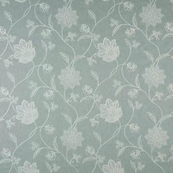 Bali Fabric - Biru by blue botanical embroideried fabric from Fibre Naturelle