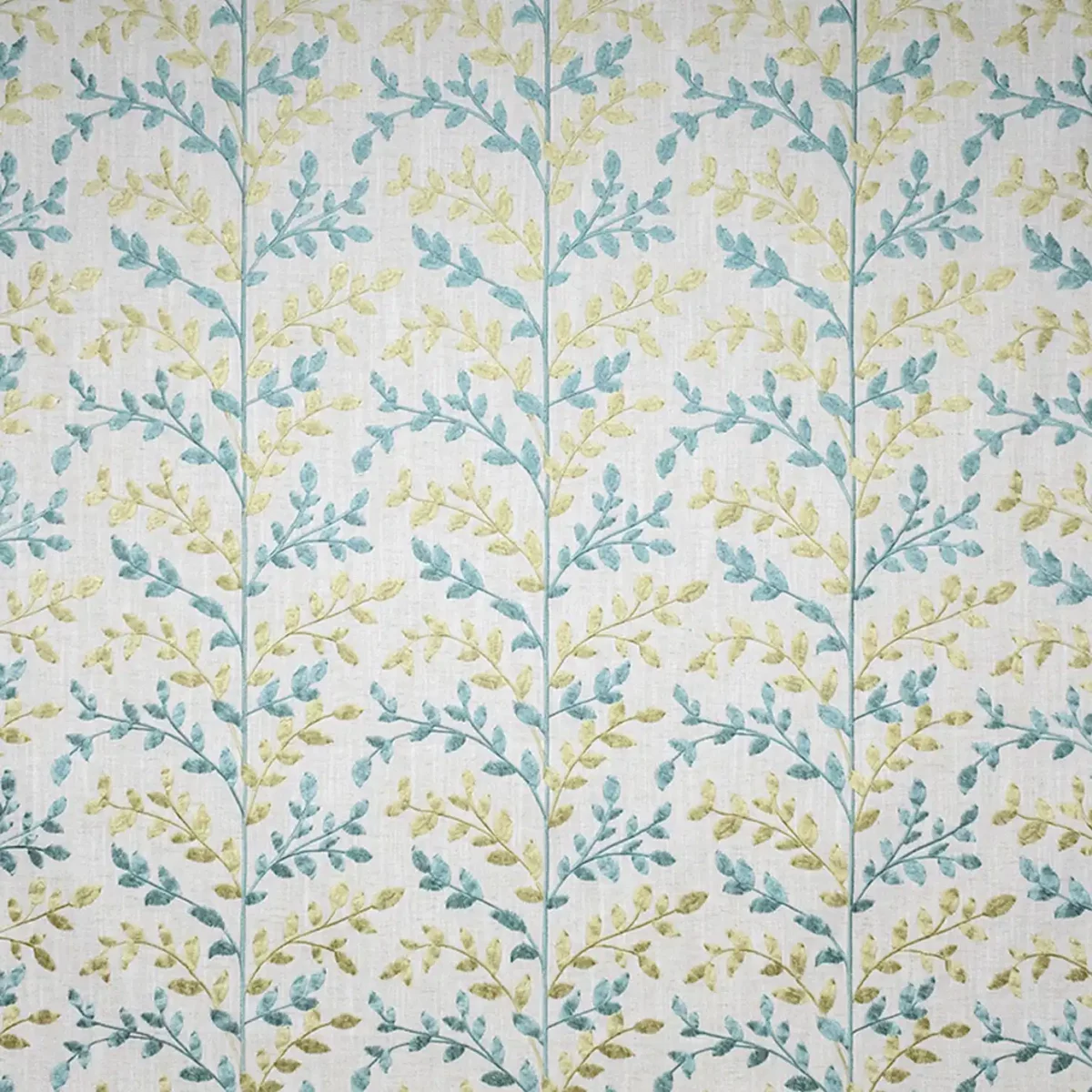 Zoe Fabric - Sky / Light Goldenrod by blue botanical embroideried fabric from Fibre Naturelle