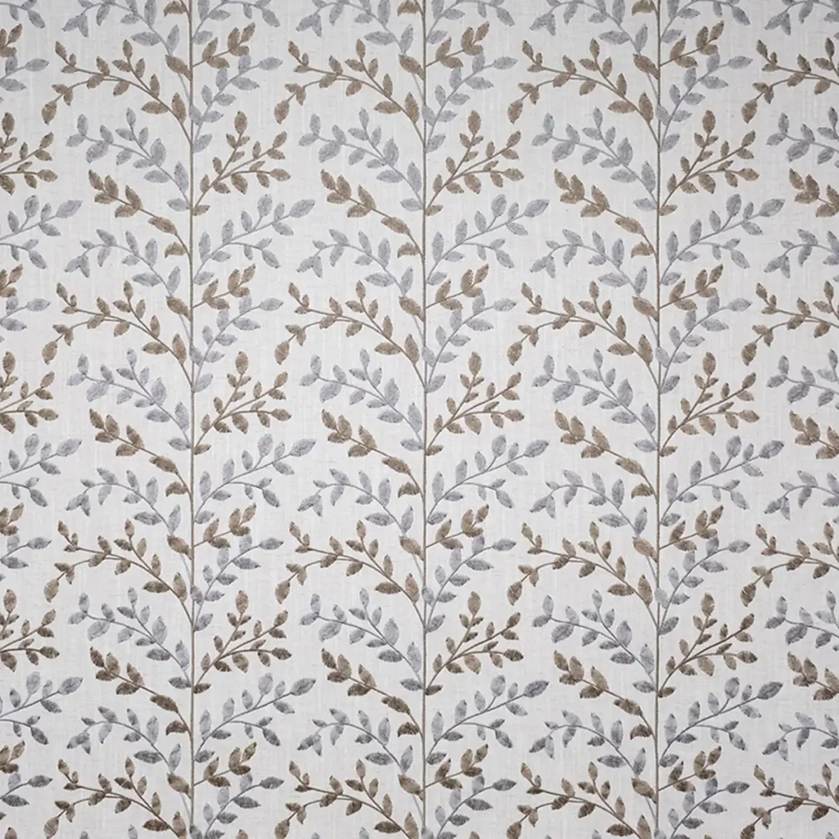 Zoe Fabric - Peanut / Mink by white botanical embroideried fabric from Fibre Naturelle