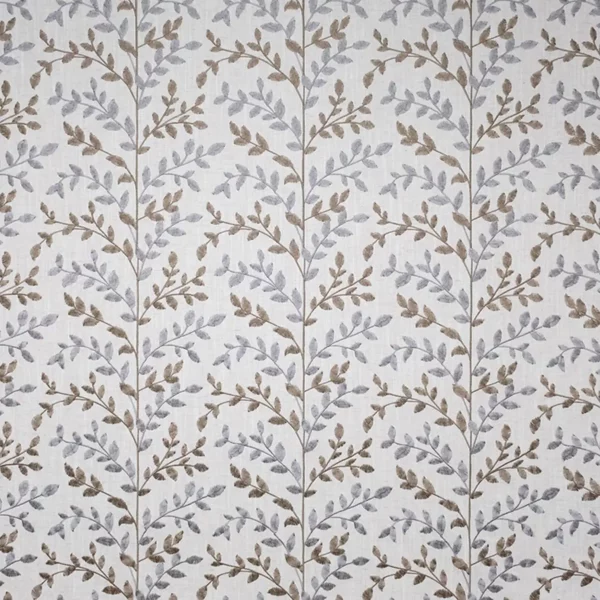 Zoe Fabric - Peanut / Mink by white botanical embroideried fabric from Fibre Naturelle