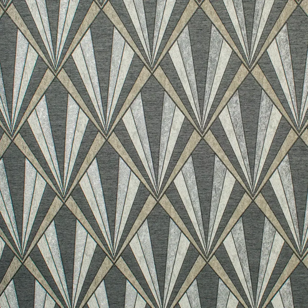 Vogue Fabric - Black Chrome by black-grey geometric jacquard fabric from Fibre Naturelle