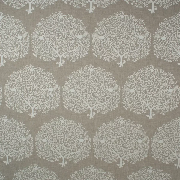 Tree of Life Fabric - Taupe by white botanical jacquard fabric from Fibre Naturelle