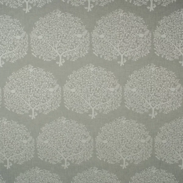 Tree of Life Fabric - Silver by white botanical jacquard fabric from Fibre Naturelle