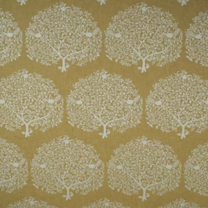 yellow botanical jacquard fabric from Fibre Naturelle