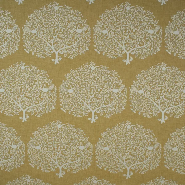 Tree of Life Fabric - Ochre by yellow botanical jacquard fabric from Fibre Naturelle