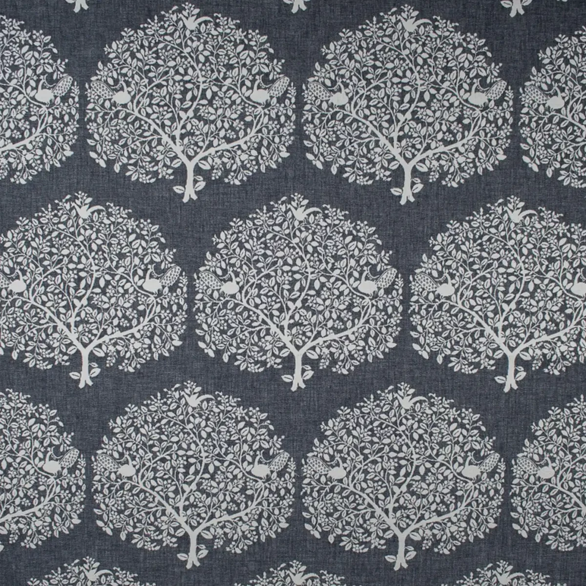 Tree of Life Fabric - Denim by blue botanical jacquard fabric from Fibre Naturelle