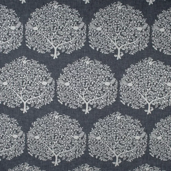 Tree of Life Fabric - Denim by blue botanical jacquard fabric from Fibre Naturelle