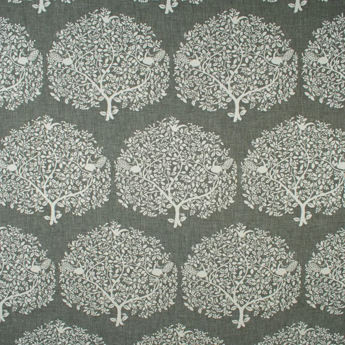 Tree of Life Fabric - Graphite by black-grey botanical jacquard fabric from Fibre Naturelle