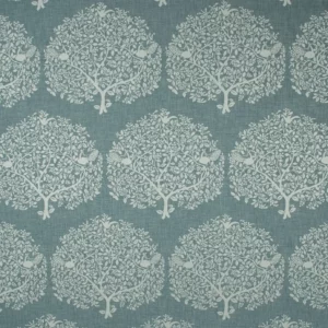 blue botanical jacquard fabric from Fibre Naturelle