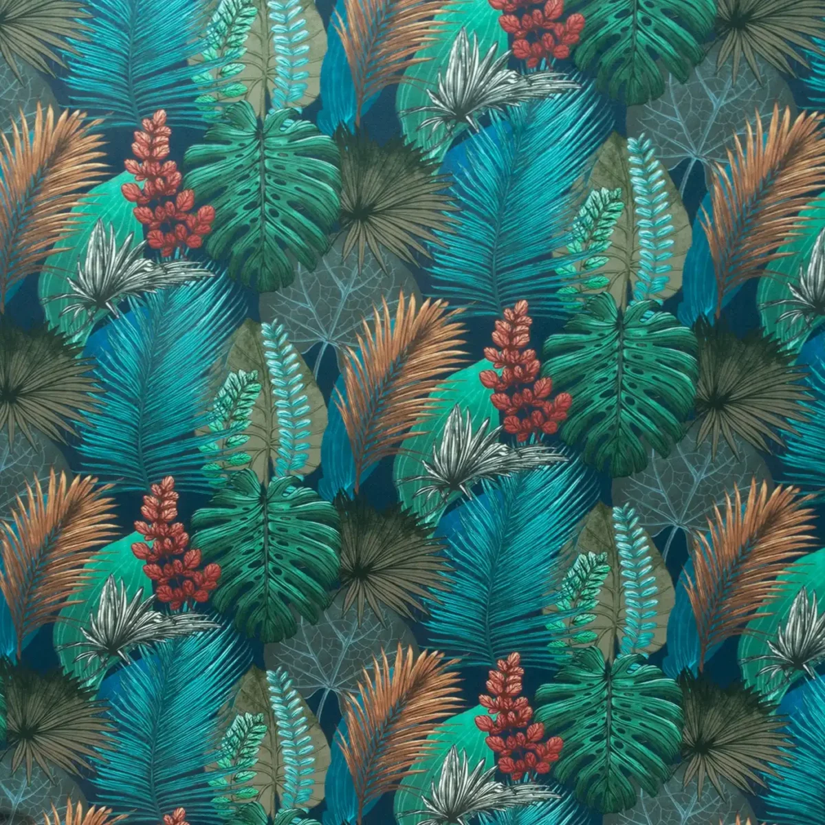 Rainforest Fabric - Kingfisher by blue botanical velvet-chenille fabric from Fibre Naturelle
