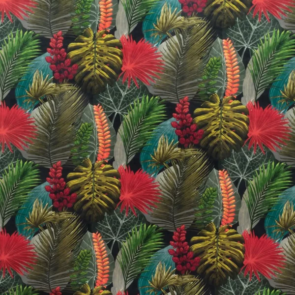 Rainforest Fabric - Toucan by green botanical velvet-chenille fabric from Fibre Naturelle