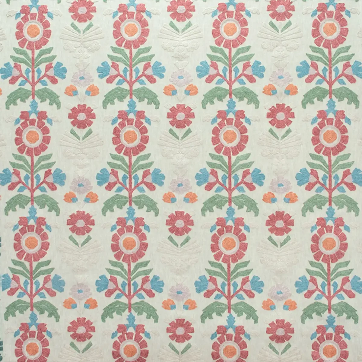 red botanical embroideried fabric from Fibre Naturelle
