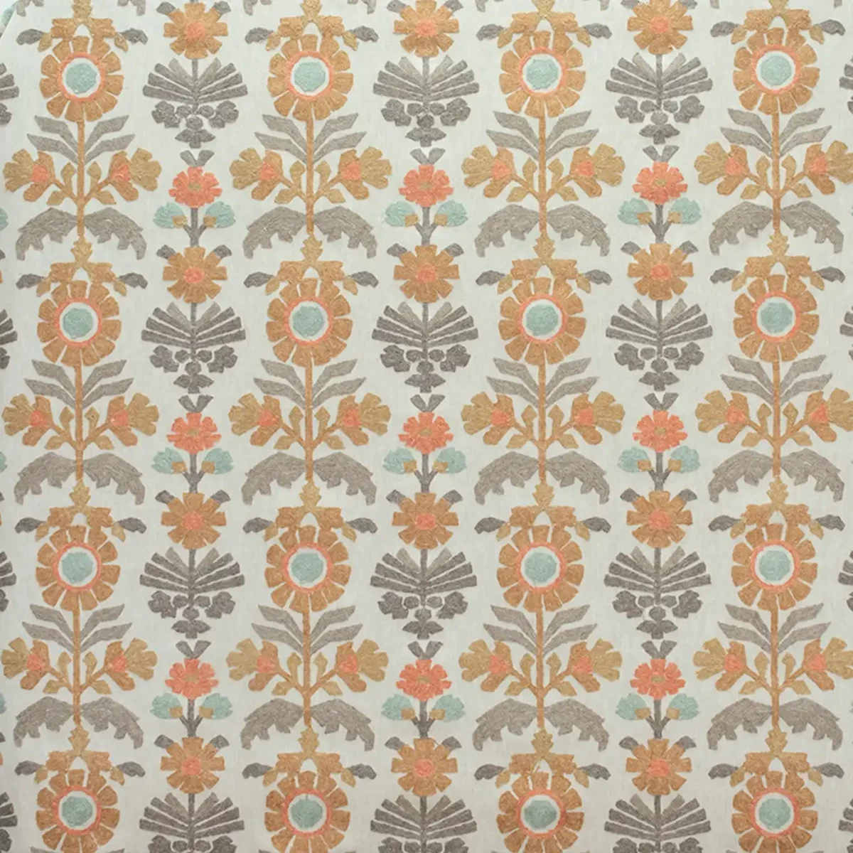 orange botanical embroideried fabric from Fibre Naturelle