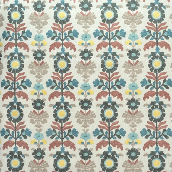 Oslo Fabric - Cinnamon by multicolour botanical embroideried fabric from Fibre Naturelle