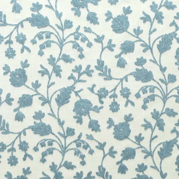 blue botanical embroideried fabric from Fibre Naturelle