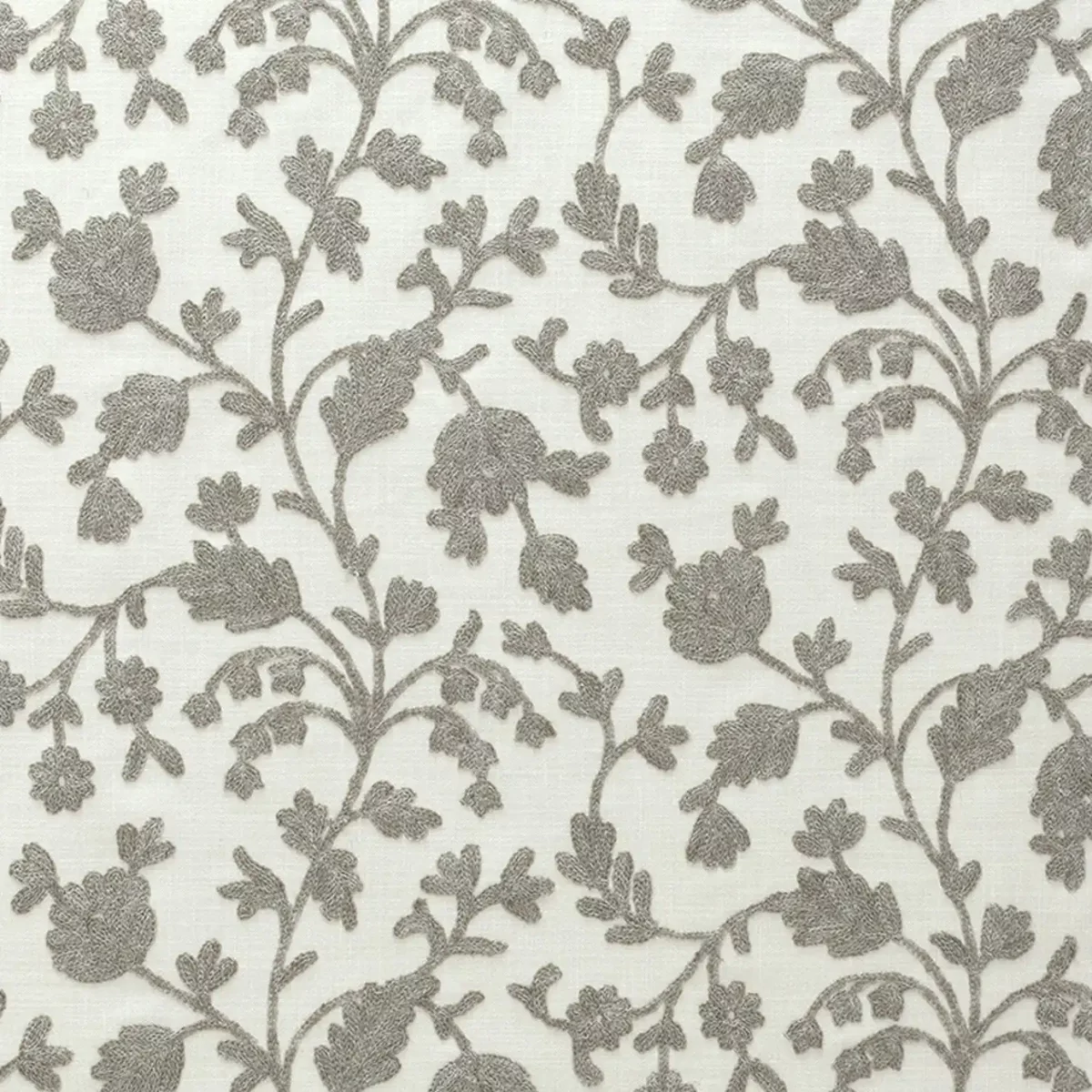 Lucca Fabric - Mink by black-grey botanical embroideried fabric from Fibre Naturelle