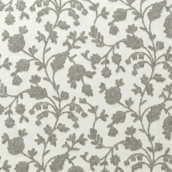 Lucca Fabric - Mink by black-grey botanical embroideried fabric from Fibre Naturelle