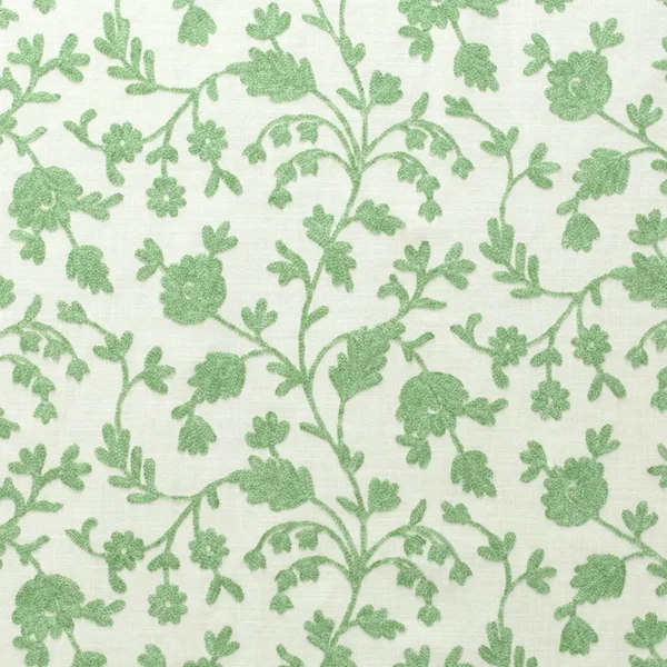 Lucca Fabric - Thyme by green botanical embroideried fabric from Fibre Naturelle