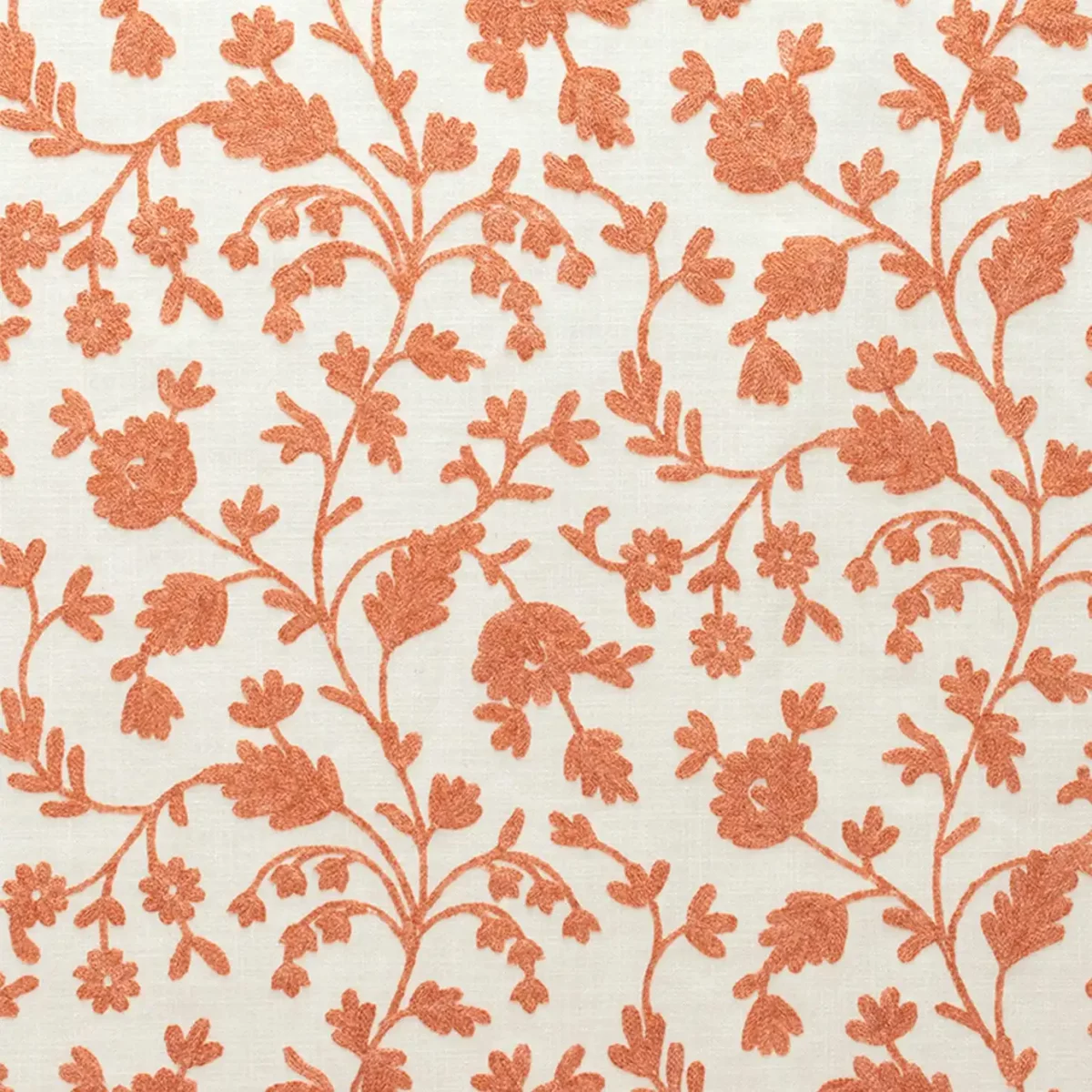 Lucca Fabric - Sunset by orange botanical embroideried fabric from Fibre Naturelle