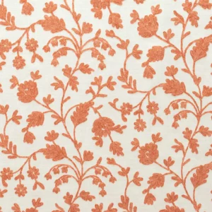 orange botanical embroideried fabric from Fibre Naturelle