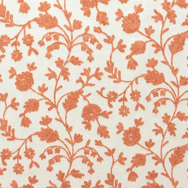 Lucca Fabric - Sunset by orange botanical embroideried fabric from Fibre Naturelle
