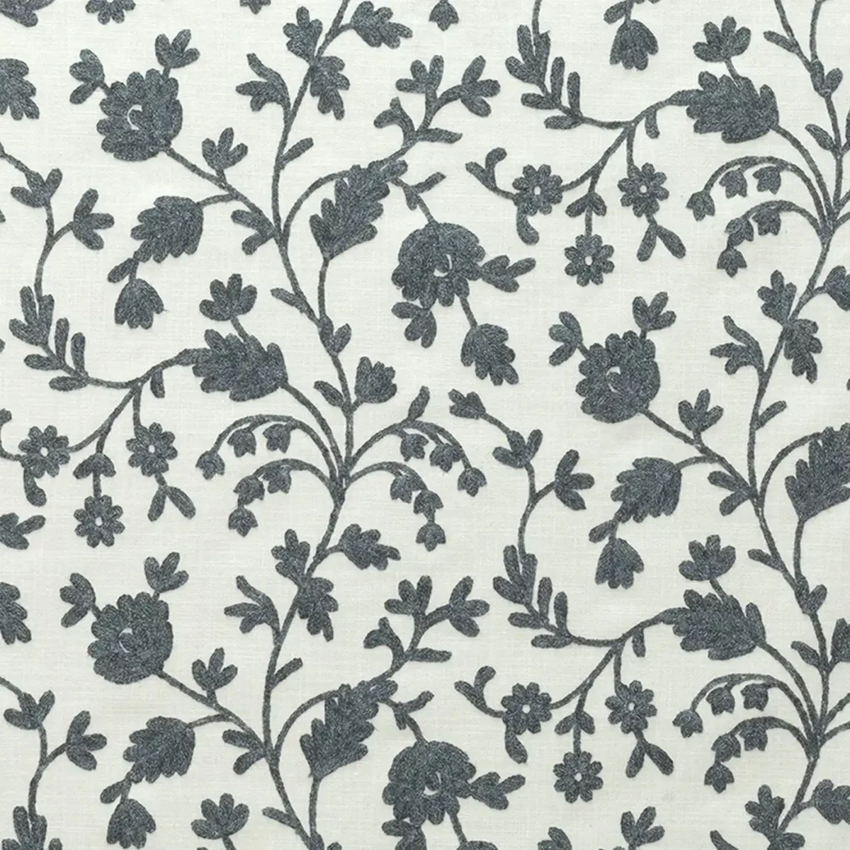 Lucca Fabric - Charcoal by black-grey botanical embroideried fabric from Fibre Naturelle