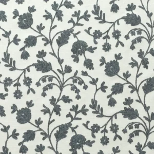 black-grey botanical embroideried fabric from Fibre Naturelle