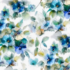 blue botanical cotton fabric from Fibre Naturelle