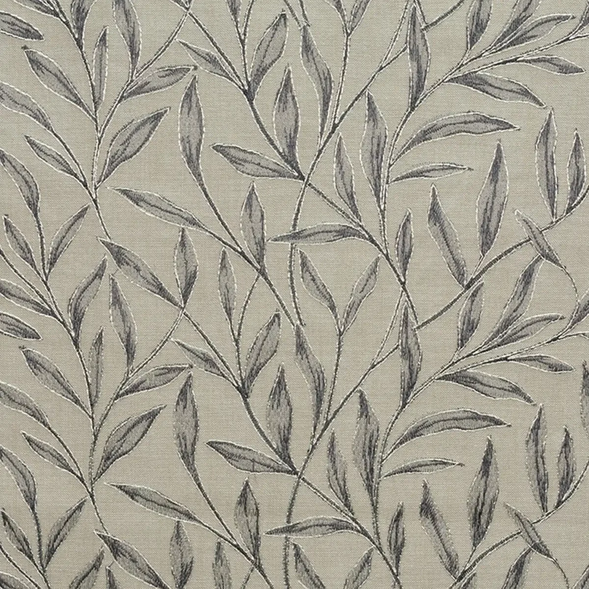 Fontaine Fabric - Charcoal by black-grey botanical embroideried fabric from Fibre Naturelle