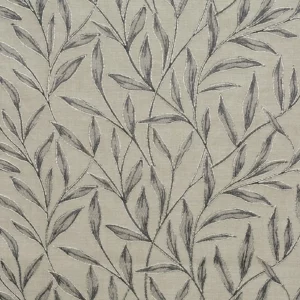 black-grey botanical embroideried fabric from Fibre Naturelle