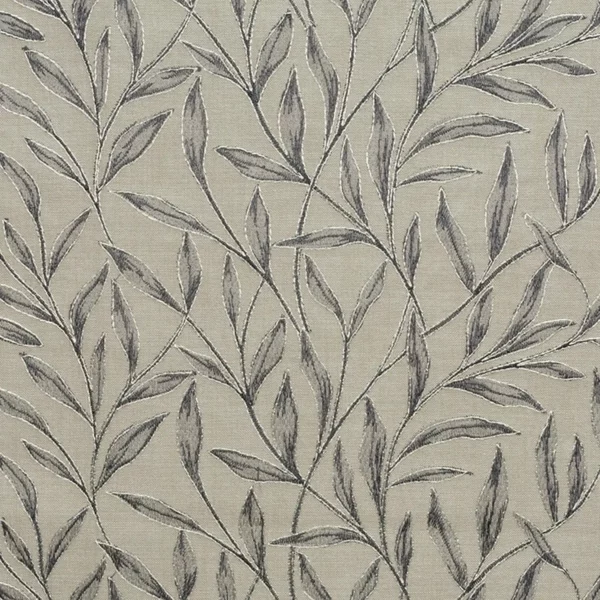 black-grey botanical embroideried fabric from Fibre Naturelle