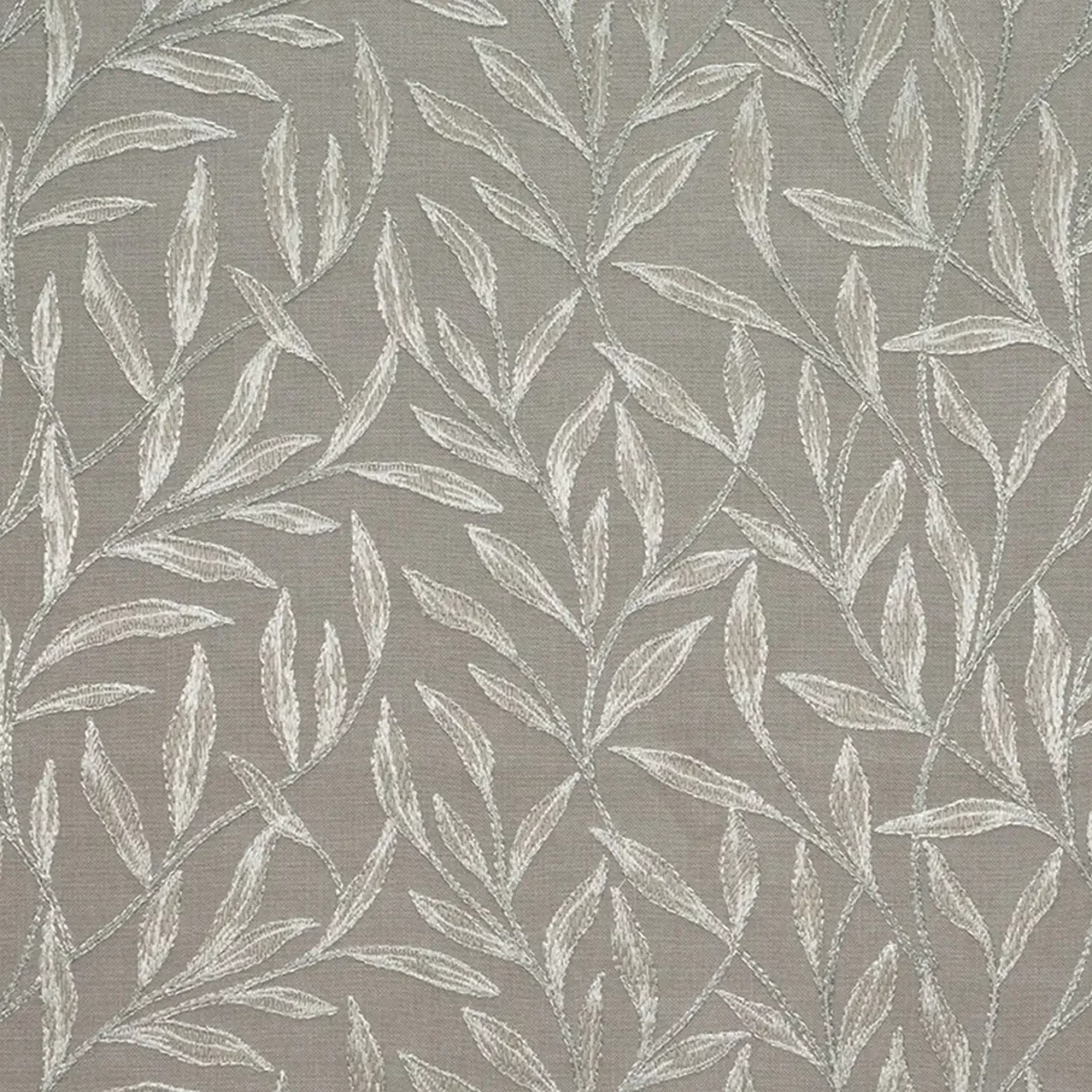 Fontaine Fabric - Silver by black-grey botanical embroideried fabric from Fibre Naturelle