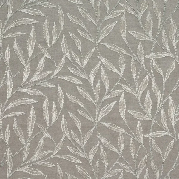 Fontaine Fabric - Silver by black-grey botanical embroideried fabric from Fibre Naturelle