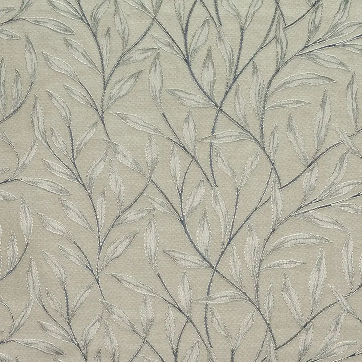 Fontaine Fabric - Stone by black-grey botanical embroideried fabric from Fibre Naturelle