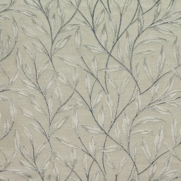 Fontaine Fabric - Stone by black-grey botanical embroideried fabric from Fibre Naturelle