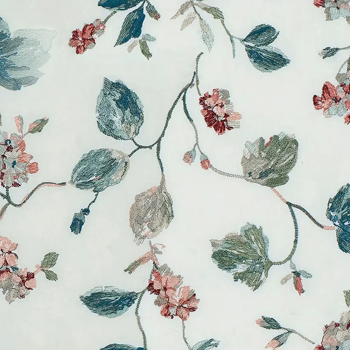 Cranborne Fabric - Chintz by multicolour botanical embroideried fabric from Fibre Naturelle