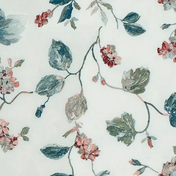 Cranborne Fabric - Chintz by multicolour botanical embroideried fabric from Fibre Naturelle