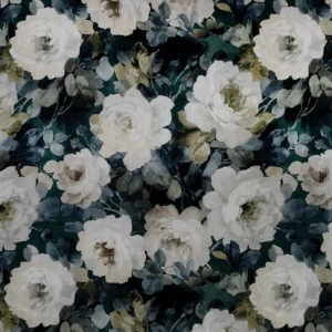 blue botanical cotton fabric from Fibre Naturelle
